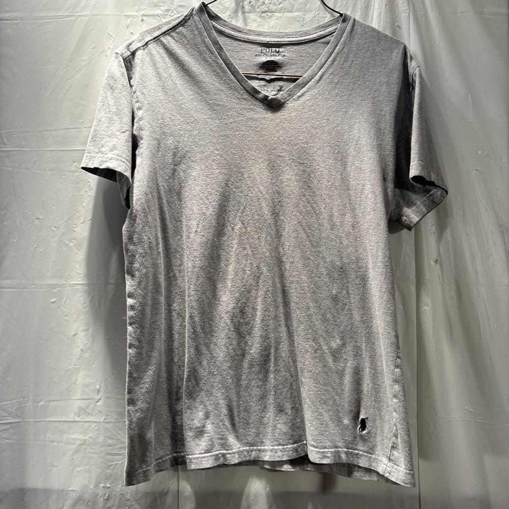 Polo Ralph Lauren Men's M Gray Solid V-Neck Short Sleeve Logo T-Shirt